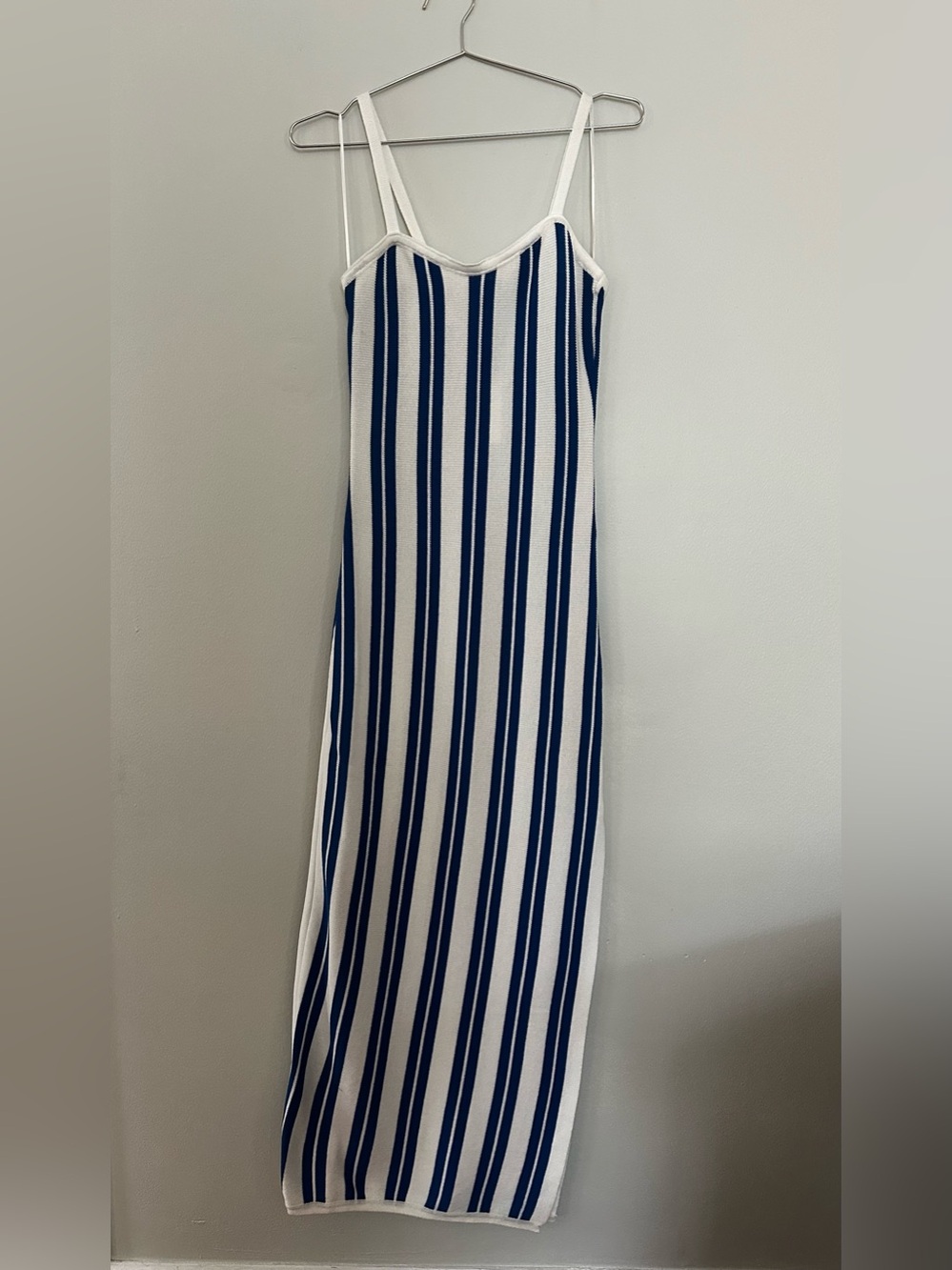 NWT Anthropologie Navy Ivory Striped Knit Maxi Dress S